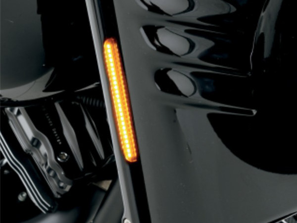 Front Indicator Turn Signal Strips with Smoked Lens & Amber LED's - Black. Fits FLST 1990-2017. - Image 2