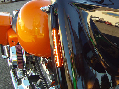 Front Indicator Turn Signal Strips with Smoked Lens & Amber LED's - Black. Fits Road King 1994up. - Image 2