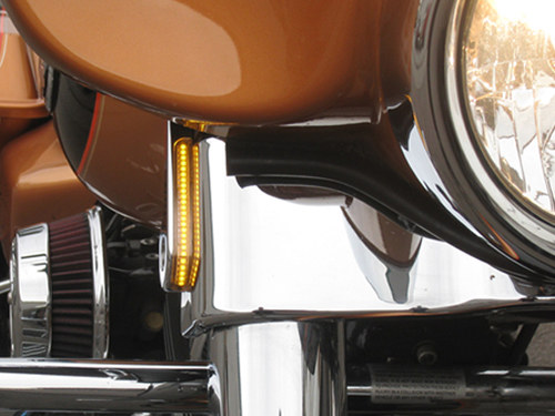Front Indicator Turn Signal Strips with Clear Lens & Amber LED's - Chrome. Fits Street Glide 2006-2023 - Image 2