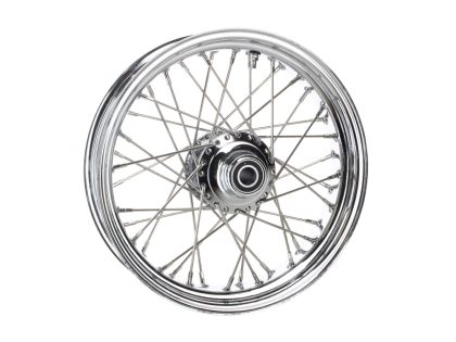 16in. x 3.5in. Rear 40 Spoke Cross Laced Wheel - Chrome. Fits Softail 2000-2007, Dyna 2000-2005, Sportster 2000-2004 & Touring 2000-2001.