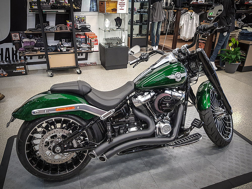 Sharp Curve Radius Exhaust - Black with Black End Caps. Fits Softail 2018up. - Image 8