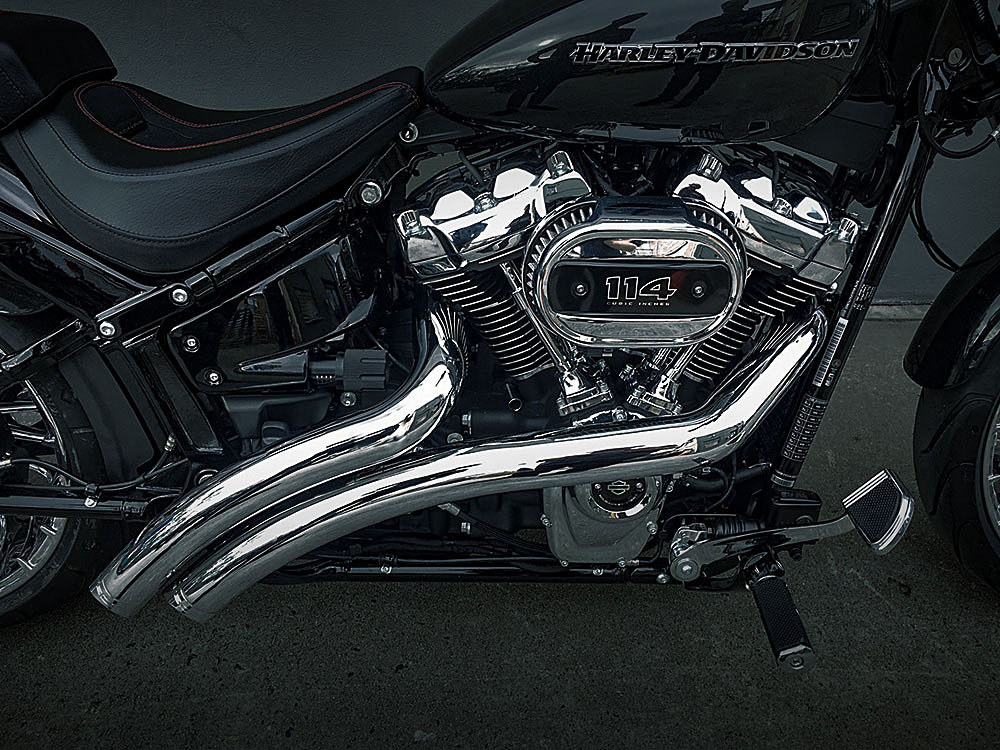 Radical Radius Exhaust - Chrome with Chrome End Caps. Fits Softail 2018up. - Image 4