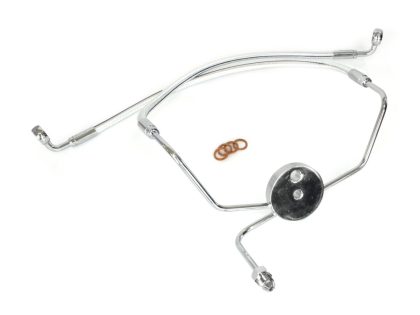 Lower Front Brake Line with T-Piece - Sterling Chromite. Fits Touring 1984-2007 with Dual Front Calipers.