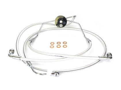 Lower Front Brake Line Assembley with T-Piece - Sterling Chromite. Fits Touring 2008-2013 with ABS & Dual Front Calipers.