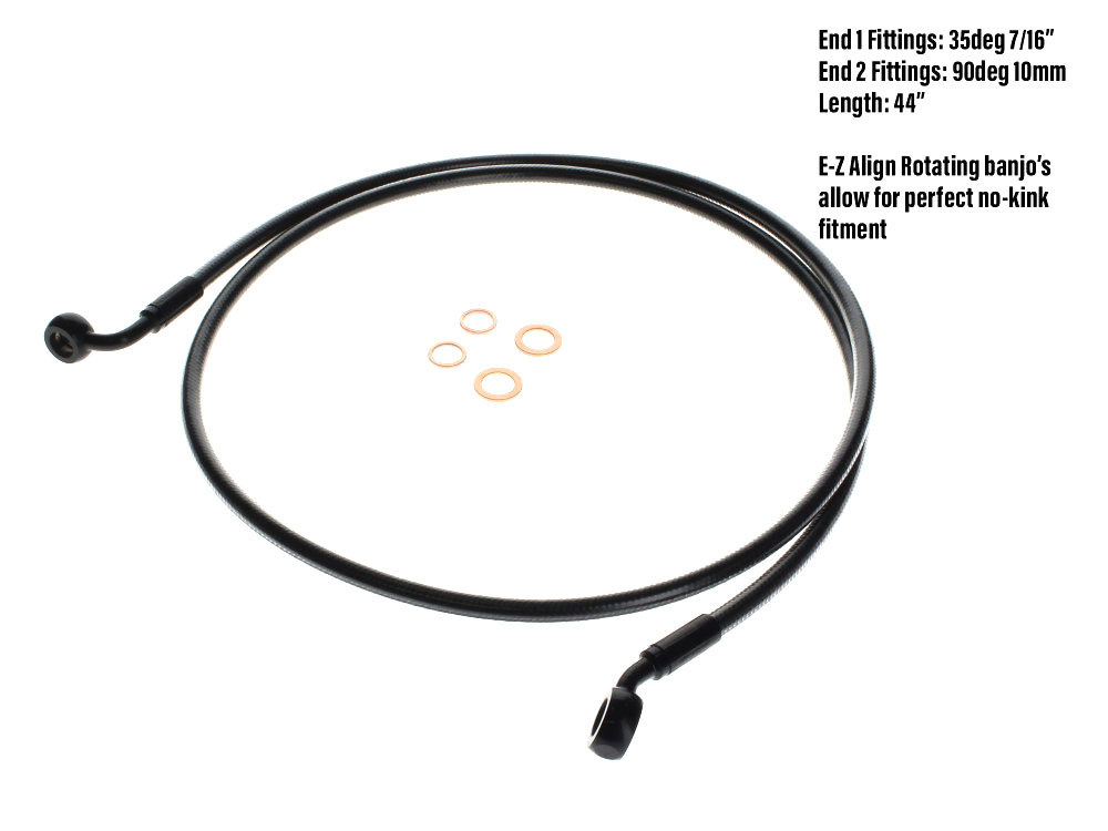 44in. E-Z Align Front Brake Line with 7/16in. x 35 Degree Banjo - Black Pearl.