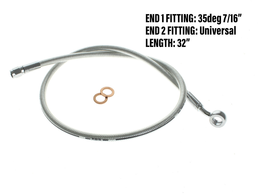 32in. Upper Front Brake Line with 7/16in. x 35 Degree Banjo - Sterling Chromite.