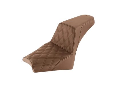 Brown Step-Up LS Dual Seat with Black Double Diamond Lattice Stitch. Fits Scout Bobber 2018-2024