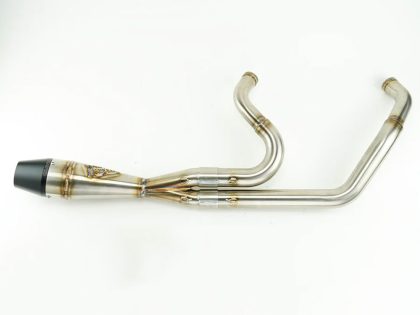 Shorty 2-into-1 Exhaust with Billet End Cap - Stainless. Fits Softail 1986-2017.