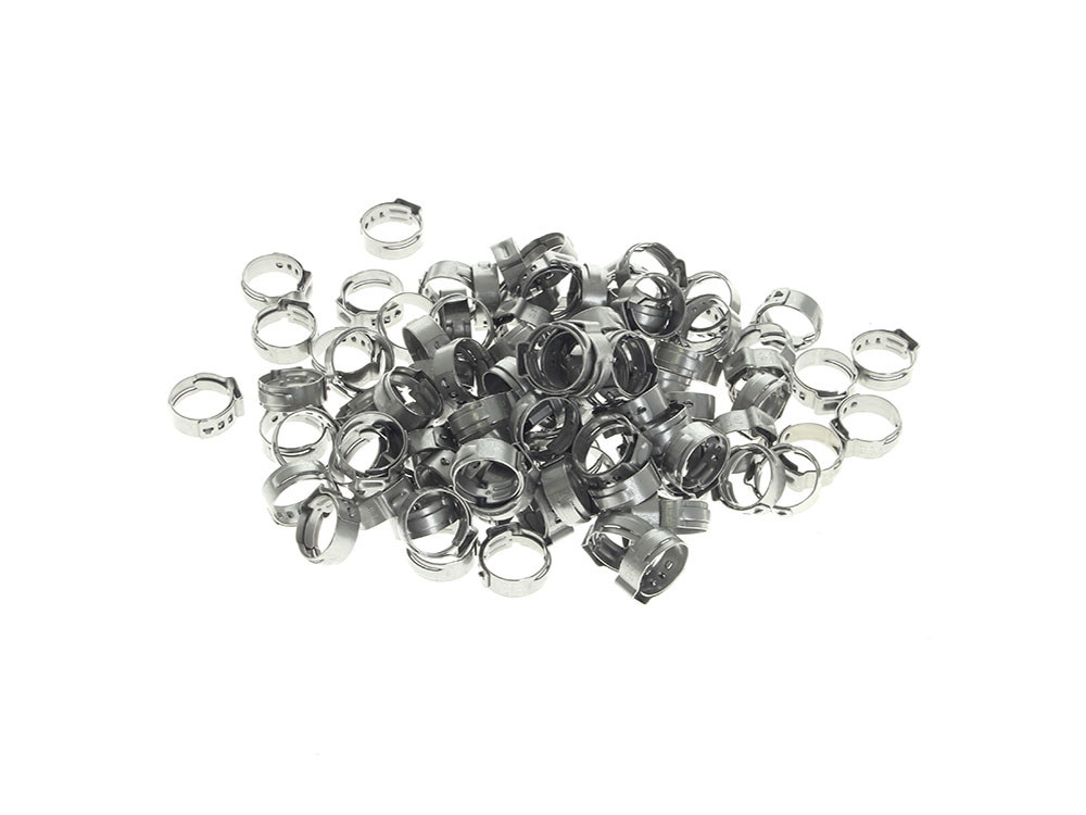 5/8in. Stepless Ear Clamps - Pack of 100. Size range is 13.2mm to 15.7mm