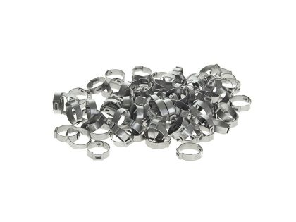 13/16in. Step Type Ear Clamps - Pack of 100. Size range is 17.8mm to 21.0mm